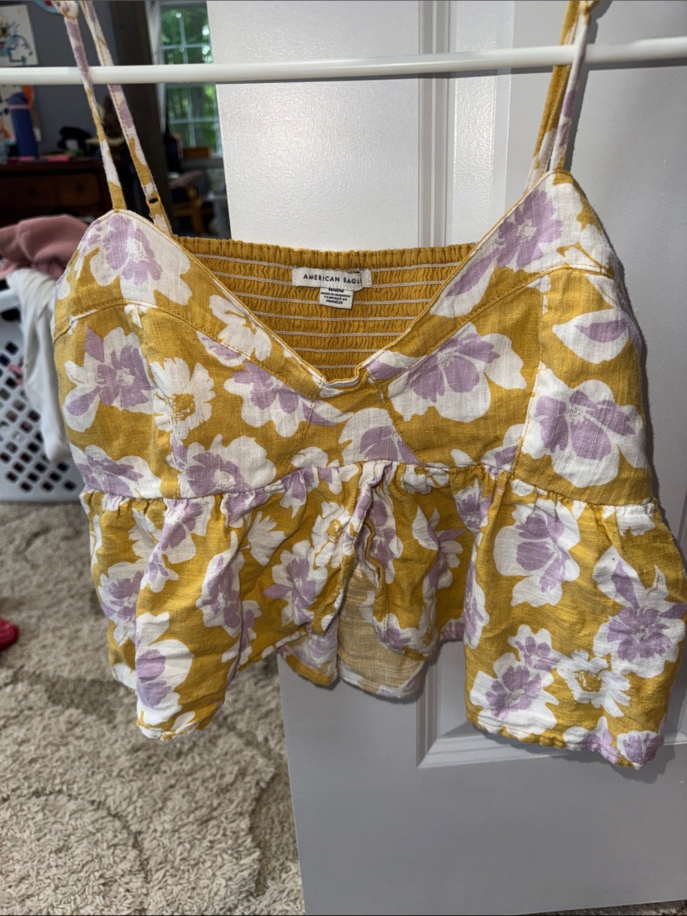American Eagle Outfitters Yellow Floral Babydoll Cami with Lavender Blooms